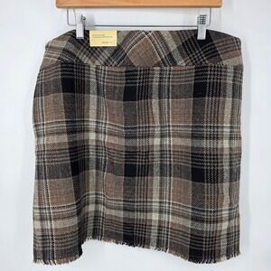 Eddie Bauer Plaid Shaw Fit Knee Length Skirt Women Sz 16R Wool Blend Brown Black